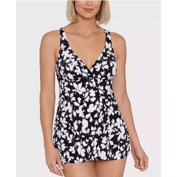 Swim Solutions Tummy Control Flyaway Swim Dress Sz 8 - Picture 1 of 6